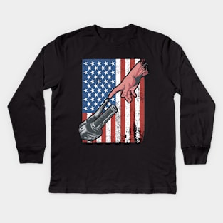 Motorcycle Creation of Adam American Flag Kids Long Sleeve T-Shirt